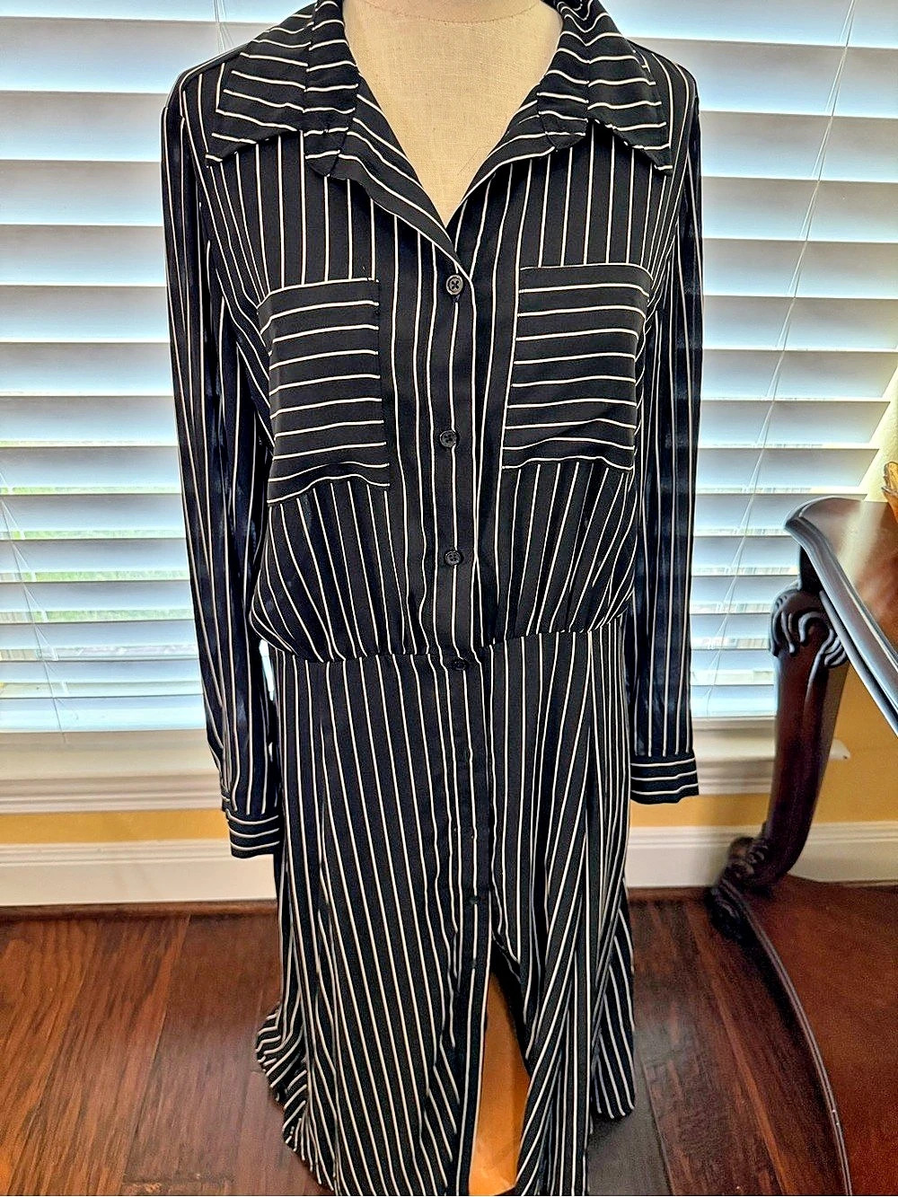 WHO WHAT WEAR Striped Shirt Dress in Black & White Like New